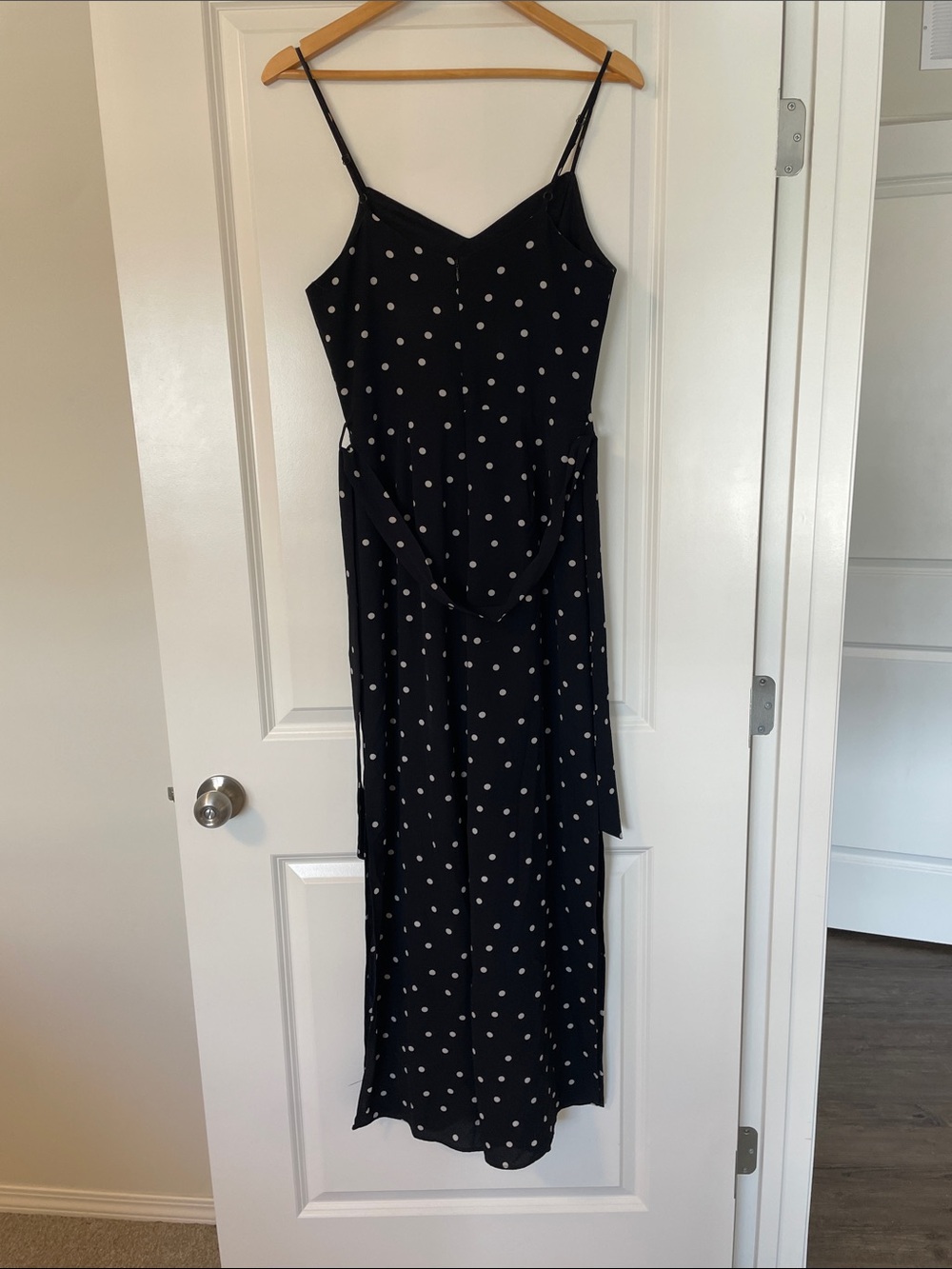 Black Polka Dot Sleeveless Jumpsuit with Tie Waist